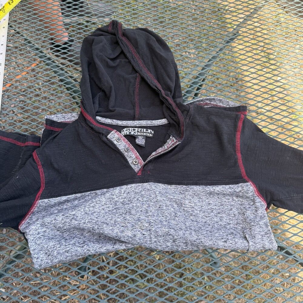 Distortion Boys Black, Grey, & Red Long Sleeve Shirt With Hoodie 14/16